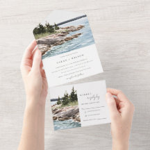 Rocky Pine Watercolor Seascape Boda