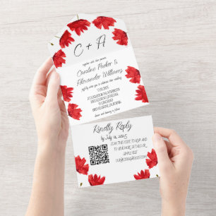 Invitación Todo En Uno Rojo Poppies Adorable Moderno Negrita Elegante Flo