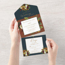 Rojo rústico | Naranja Floral Bouquet Boda Verde a