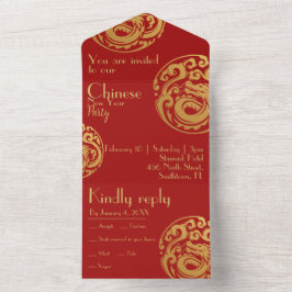 Invitación Todo En Uno Rojo y oro, escudo de dragón, año nuevo chino,