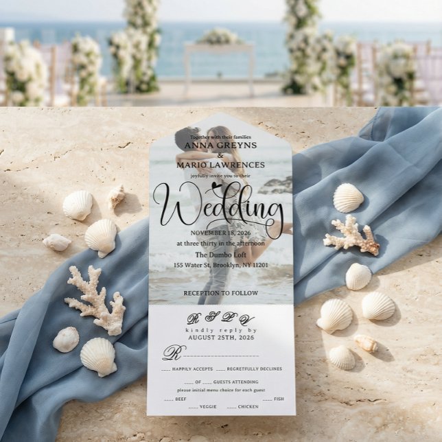 Invitación Todo En Uno Romantic Calligraphy Monogram Photo Wedding  (Subido por el creador)