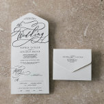 Invitación Todo En Uno Romantic Calligraphy The Wedding Of<br><div class="desc">This romantic calligraphy the wedding of all in one invitation is perfect for a simple wedding. The modern classic design features fancy swirls and whimsical flourishes with gorgeous elegant hand lettered typography. Hand write your guest addresses on the back of the folded invitation, or purchase coordinating guest address label stickers...</div>