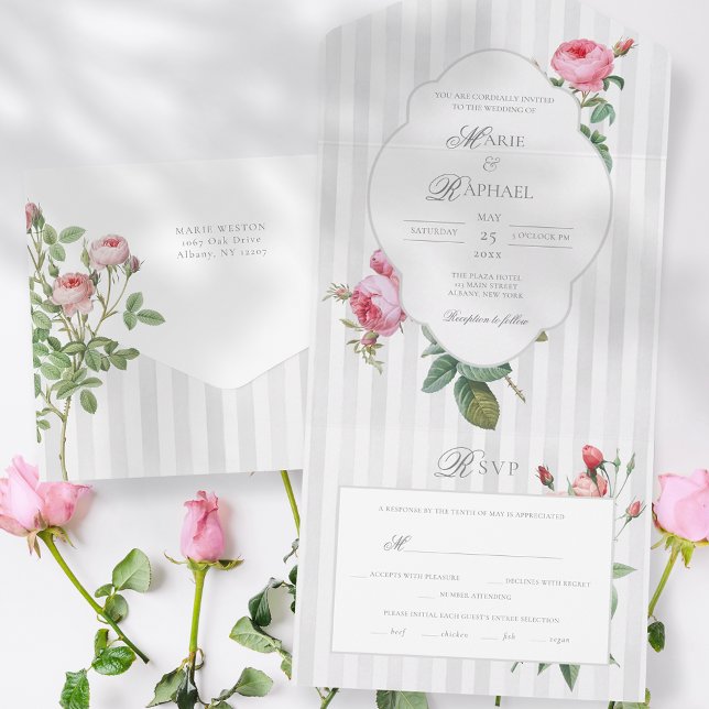 Invitación Todo En Uno Romantic Chic French Rose Botanical Wedding (Subido por el creador)