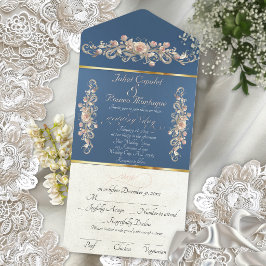 Invitación Todo En Uno Romantic Rose Arc Borders & Caligrafía - Azul