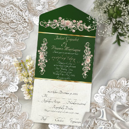 Invitación Todo En Uno Romantic Rose Arc Borders & Caligrafía - Esmeralda