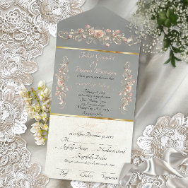 Invitación Todo En Uno Romantic Rose Arc Borders & Caligrafía - Salvia