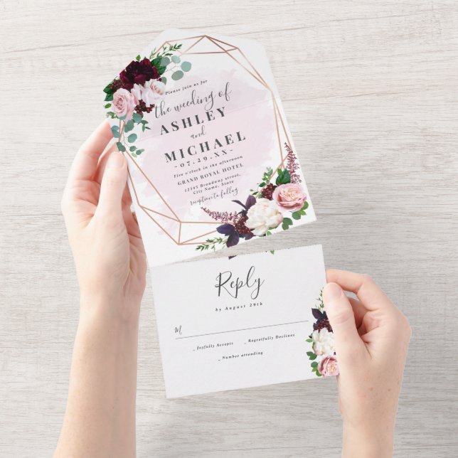 Invitación Todo En Uno  Romantic summer garden flowers wedding (desgarro)