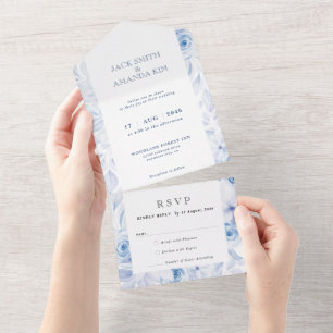 Invitación Todo En Uno Romántica invitación a la Boda Floral en una sola.