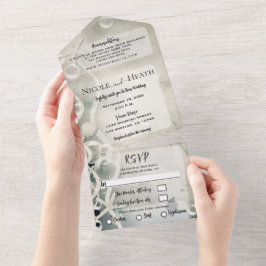 Invitación Todo En Uno Romántico bajo el mar Gris tinta Boda Blanca 