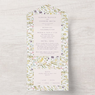 Invitación Todo En Uno Romántico Boda de flores silvestres de Rubor Sprin