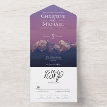 Romántico boda de montañas nevadas púrpura