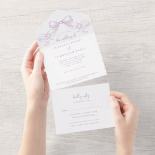 Invitación Todo En Uno Romántico Bow   Boda Lilac De