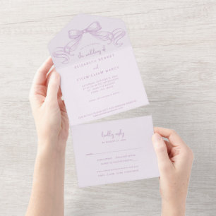 Invitación Todo En Uno Romántico Bow   Boda Lilac De