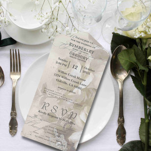 Invitación Todo En Uno Romántico color de agua crema de rosa blanco e-mai