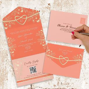 Invitación Todo En Uno Romántico Floral Elegante Melocotón