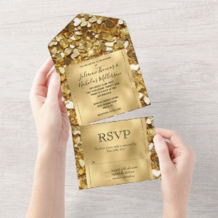 Invitación Todo En Uno Romántico Glam Glitzy Boda del Corazón de Espuma