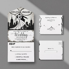 Invitación Todo En Uno Romántico libro de historietas negro y blanco eleg