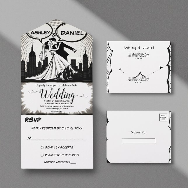 Invitación Todo En Uno Romántico libro de historietas negro y blanco eleg (Subido por el creador)