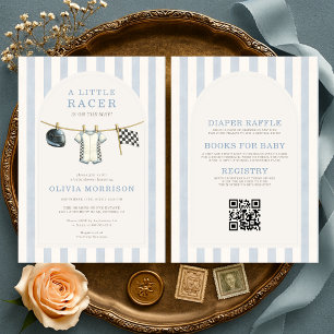 Invitación Todo en Uno Ropa de Carreras para Bebé en una Cuer