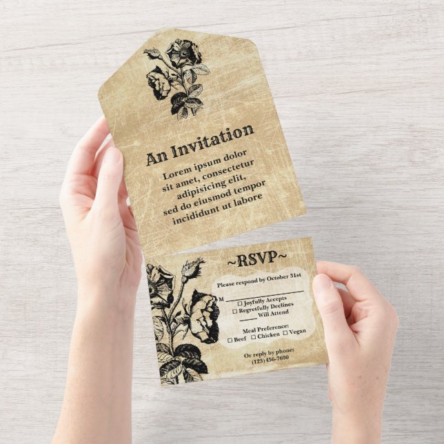 Invitación Todo En Uno Rosa antiguo vintage (desgarro)