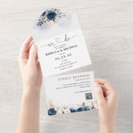 Invitación Todo En Uno Rosa azul marino y polvoriento todo en una boda