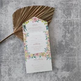 Invitación Todo En Uno Rosa Boda floral Primavera Dorada