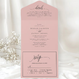 Invitación Todo En Uno Rosa Coral Suave Escritura Moderna Simple