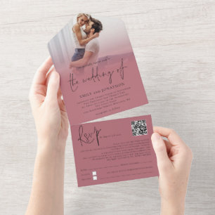 Invitación Todo En Uno Rosa de código QR de superposición de foto Boda de