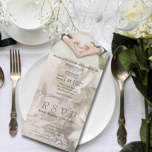 Invitación Todo En Uno Rosa de crema blanca de color acuático romántico