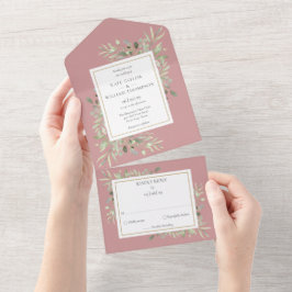 Invitación Todo En Uno Rosa de Dusty Greenery Botánico Monograma Boda