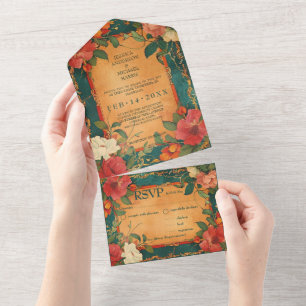 Invitación Todo En Uno 🌹 Rosa de la dieta Romance: Art Nouveau