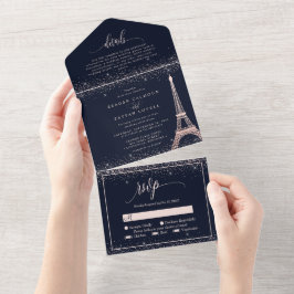 Invitación Todo En Uno Rosa de la Torre Eiffel de París Boda de la Espuma