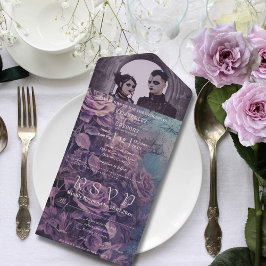 Invitación Todo En Uno Rosa de Lavanda Gótica Púrpura Oscura Una Foto