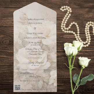 Invitación Todo En Uno Rosa de marfil gótico Silhouette Código QR