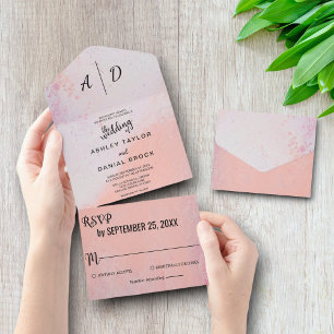 Invitación Todo En Uno rosa de moda rústico polvoriento todo en una boda 