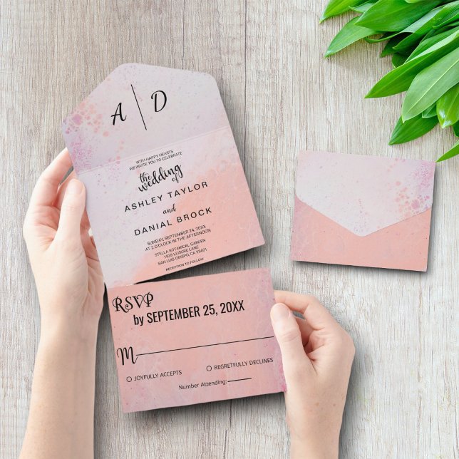 Invitación Todo En Uno rosa de moda rústico polvoriento todo en una boda  (Subido por el creador)