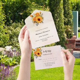 Invitación Todo En Uno Rosa de oro de girasoles RSVP