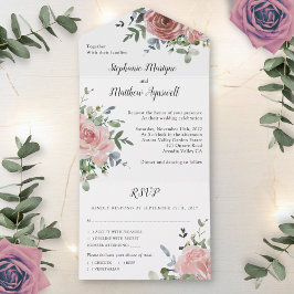 Invitación Todo En Uno Rosa Dusty Eucalyptus Boda Botánico