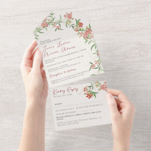 Invitación Todo En Uno Rosa Flor Silvestre Primavera Guirnalda Boda