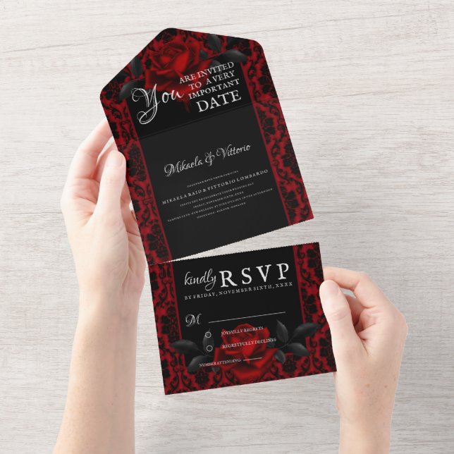 Invitación Todo En Uno Rosa gótico oscuro Boda (desgarro)