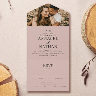 Invitación Todo En Uno Rosa moderno Monograma Boda fotográfico