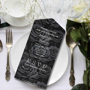 Invitación Todo En Uno Rosa negro gótico Texto blanco Fondo floral