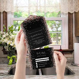 Invitación Todo En Uno Rosa negro oro rubor purpurina cumpleaños rsvp