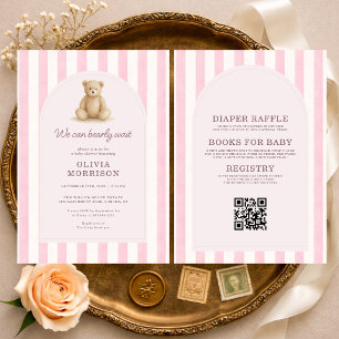 Invitación Todo en Uno Rosa No Podemos Esperar Fiesta de Bebé