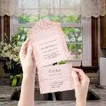 Invitación Todo En Uno Rosa oro rubor purpurina cumpleaños rsvp<br><div class="desc">dorado Rosa,  fondo de color rosa,  decorado con finos destellos purpurinas en el interior. Personalice y agregue nombres,  detalles del fiesta,  fecha RSVP,  dirección de devolución y nombre.</div>