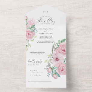 Invitación Todo En Uno Rosa Peony Pastel Boda Floral Rosa