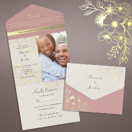 Invitación Todo En Uno Rosa Polvo Rosa Boho Boda Floral