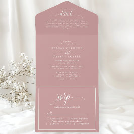 Invitación Todo En Uno Rosa Polvo Rosa Simple Escritura Moderna