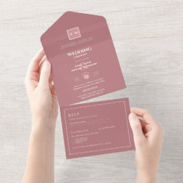 Invitación Todo En Uno Rosa polvoriento Boda rosa todo en 1 con RSVP