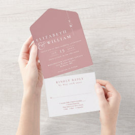 Invitación Todo En Uno Rosa polvoriento Minimalista elegante Boda Monogra